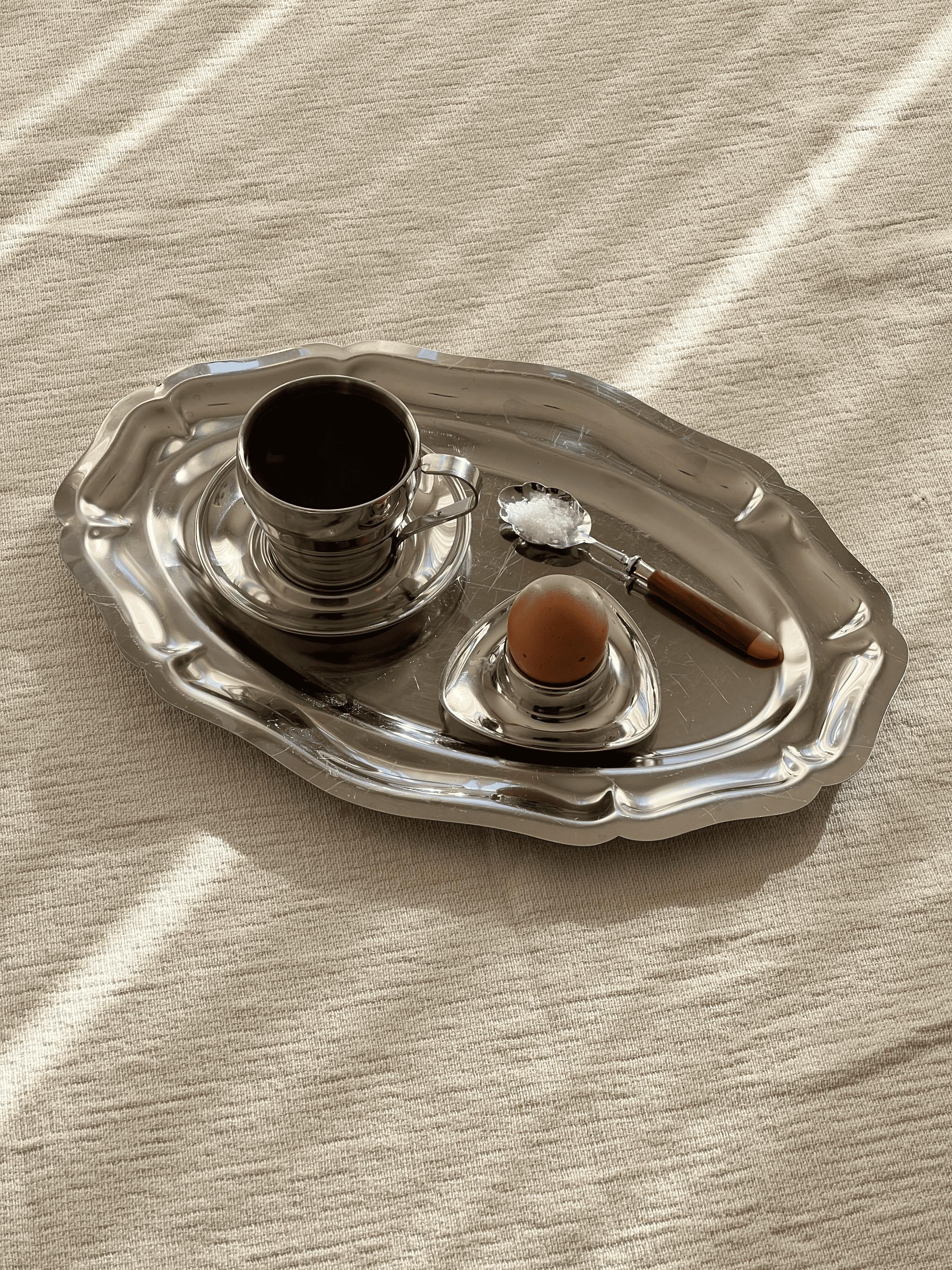 Vintage large stainless steel serving platter, vintage tableware, silver table decor