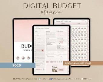 Digital Budget Planner for iPad, GoodNotes Finance & Expense Tracker, Paycheck Budget, Savings, Bills , Debt Organizer