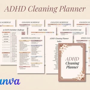 Städplanerare för ADHD | Checklista för hemorganisering | Utrensning och sysslor | Redigerbar digital PDF