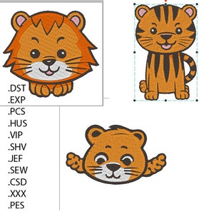 Doodle Tiger Embroidery File Child Friendly 3 Designs 100mm x 100mm Playful Embroidery Design Set Fun Style Creative Embroidery Project