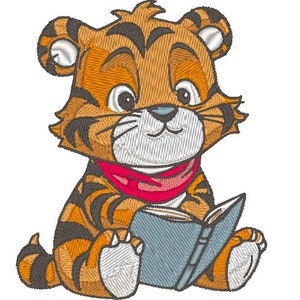 Cute Tiger Embroidery File, Reading Tiger, Embroidery Design, Animal Embroidery, DIY Crafts, Book Design, Embroidery Patterns, Creative Project,