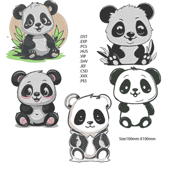 Panda Embroidery Files Set, 5 Designs, Animal Embroidery, Versatile Embroidery Patterns, Cute Pandas, Embroidery Templates Collection, Embroidery Projects