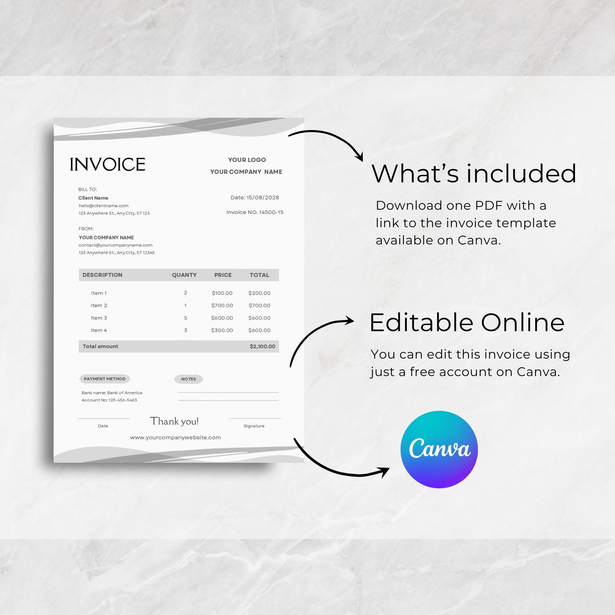 Modern Business Invoice Template for Canva - Editable Client Invoice - Etsy
