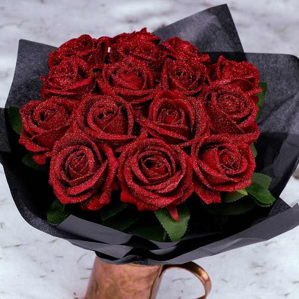 Bouquet di rose glitter eterne • Anniversario • Compleanno • Matrimonio • Proposta • Regalo • Amore • Fiori • Migliore amica • Fidanzata • Moglie