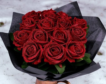 Bouquet de roses éternelles scintillantes • Anniversaire • Anniversaire • Mariage • Proposition de mariage • Cadeau • Amour • Fleurs • Meilleure amie • Petite amie • Femme