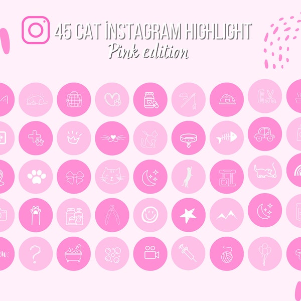 45 Cat Instagram Highlight Covers, Daily Pets Cover Icons Animal, Cat Story Social Media Pet, Cat Icons for Instagram Bundle, Cat buttons