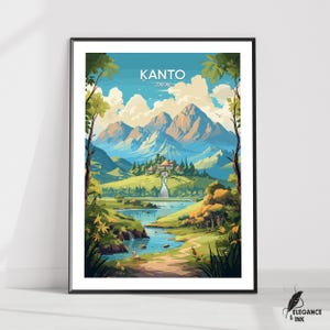 Kanto Wandbehang Poster, Kanto flache Vektor Illustration Leinwand, Japan handgefertigten Holzrahmen und ungerahmt buntes Vintage Geschenk
