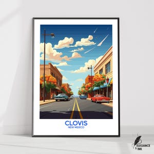 Plakat Clovis|Wydruk podróżny Clovis|Sztuka ścienna Clovis|Dekoracja ścienna Clovis|Ilustracja Clovis|Pomysł na prezent na sztukę ścienną Clovis|Prezent na rocznicę ślubu