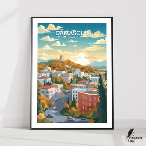 Damascus Travel Print Wall Art,Damascus Minimalist Painting Art,Damascus Modern Poster Artwork,Syria Home Decor Exhibition City Photo