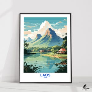 Laos Wall Hanging Poster,Laos Flat Vector Illustration Canvas,Laos Handmade Wooden Frame and Unframed Colorful Vintage Gift