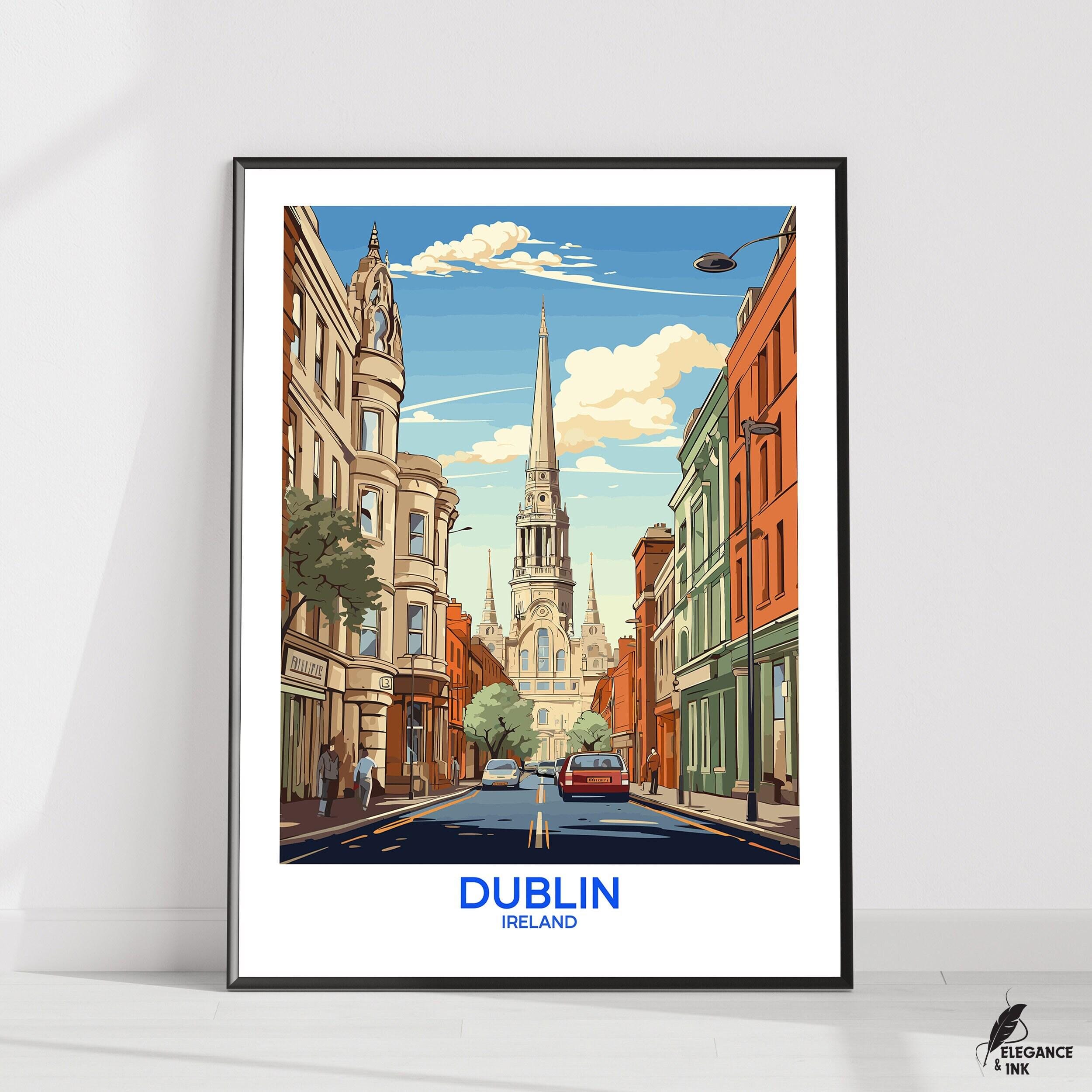Dublin Wandbehang Poster,Dublin flache Vektor Illustration Leinwand,Dublin handgefertigter Holzrahmen und ungerahmtes buntes Vintage Geschenk