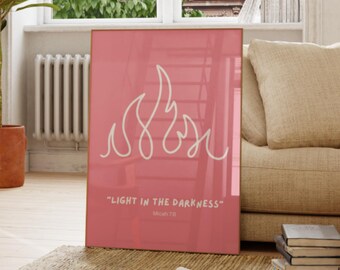 Micah 7:8 Coquette Christian Wall Art, Light in the Darkness Bible Verse Art (Digital Download)
