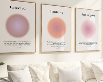 Christian Aura Poster Set, Retro Bible Verse Prints (Digital Download)