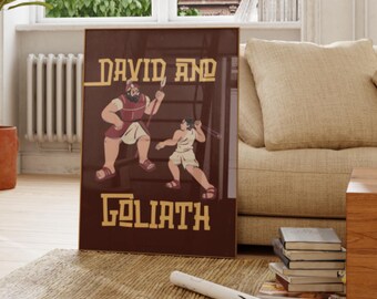 David and Goliath Art Print Retro Christian Bible Poster for Kids Room & Nursery Digital Download