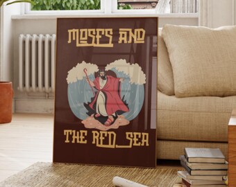 Moses Parting of the Red Sea Retro Christian Print, Faith Based Home Decor Poster for Children Kids Room & Nursery Digital Download