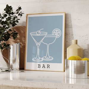 Coastal Drink Art Print, Minimalist Cocktail Bar Art Poster, Modern Kitchen Wall Decor, Bar Cart Aesthetic, Large Trendy Bar Cart Art Prints