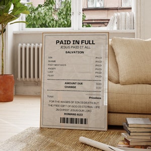 Salvation Receipt Christian Wall Art Print Jesus Paid It All Paid In Full Inspirational Bible Verse Quote Romans 6:23 Print Instant Download