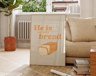 Give Us This Day Our Daily Bread Print: Retro Christian Kitchen Decor ( Digital Download)