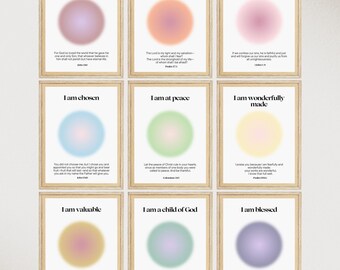 Christian Aura Art Prints, Bible Verse Gallery Wall (Digital Download)