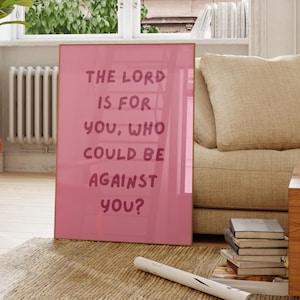 Romans 8:31 Pink Christian Wall Art Coquette Aesthetic Bible Verse Poster Girly Scripture Print for Teens Dorm Room Decor Digital Download
