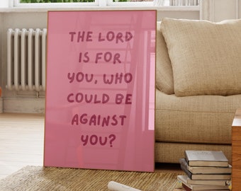 Romans 8:31 Pink Christian Wall Art Coquette Aesthetic Bible Verse Poster Girly Scripture Print for Teens Dorm Room Decor Digital Download