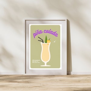 Piña Colada Cocktail Print, Printable Kitchen Art, Colorful Bar Cart Decor, Aesthetic Poster,Gallery Wall, Trendy Wall Art, Digital Download