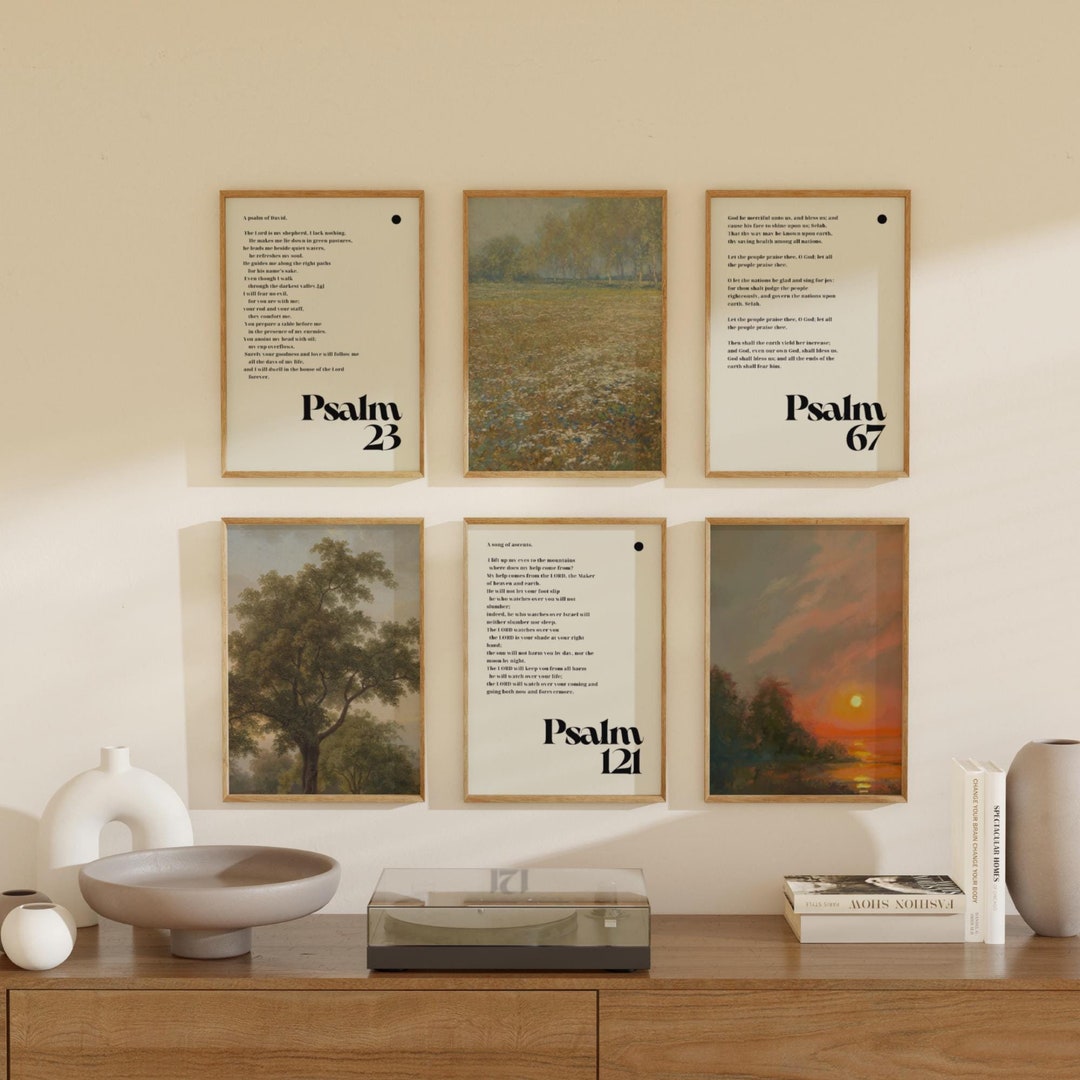 Set of 6 Minimalist Christian Wall Art Psalms 23 121 & 67 Gallery Wall ...
