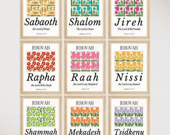 Hebrew Names of God Art Print Set, Christian Home Decor (Digital Download)