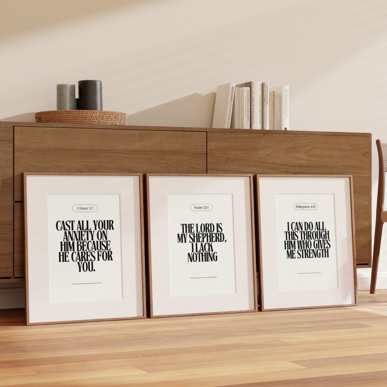 Set of 3 Neutral Christian Wall Art Print Inspirational Bible Verse ...