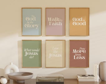 Christian Bible Verse Prints, Set of 6, Colorful Nursery Decor (Digital Download)