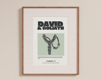 Retro David and Goliath Christian Art Print Bible Poster for Kids Room (Digital Download)
