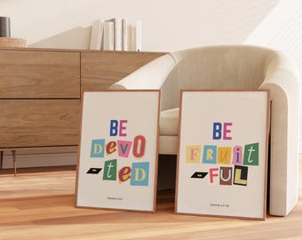 Christian Bible Verse Art Prints, Colorful Scripture Typography (Digital Download)