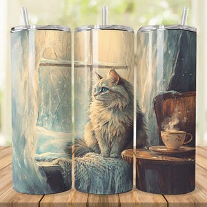 Sibirische Katze Tumbler Wrap, 20 oz 30 oz Skinny Tumbler Wrap PNG, süße Katze und gemütlichen Raum Tumbler Design, gerade konisch, digitaler Download