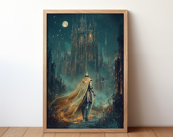 Knight and Castle Art Print: Fantasy Medieval Wall Decor (Digital Download)
