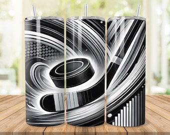 Ice Hockey Tumbler Wrap: Black & White PNG 20oz Tumbler Sublimation (Digital Download)
