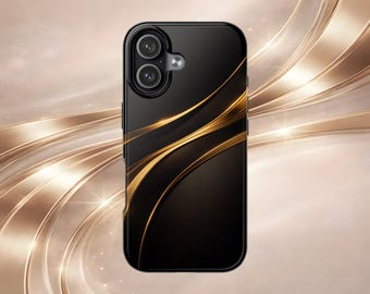 Black and Gold Swirl Tough Phone Case | Sleek Metallic Wave Design