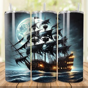 Pirate Ship Tumbler Wrap: Ocean Night Design (Digital Download)