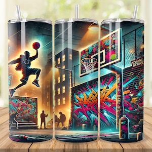 Street Basketball and Graffiti Tumbler Wrap: 20oz 30oz Skinny Design (Digital Download)