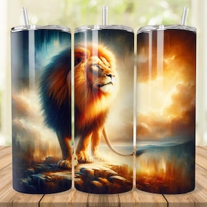 Lion Tumbler Wrap, 20 oz 30 oz Skinny Tumbler Wrap PNG, King of the Forest Tumbler Design, Straight Tapered, Lion, Digital Download