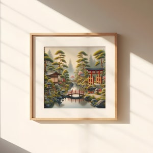 Japanese Garden Art Print: Lake Landscape Wall Decor (Digital Download)