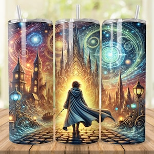 Magic World Tumbler Wrap, 20 oz 30 oz Skinny Tumbler Wrap PNG, Wizard Tumbler Design, Straight Tapered, Great Wizard, Digital Download