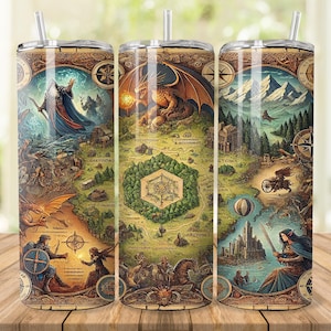 Fantasy World Map Tumbler Wrap: RPG Skinny Tumbler PNG (Digital Download)