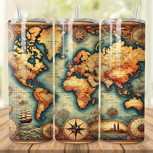 Weltkarte Tumbler Wrap, 20 oz 30 oz Skinny Tumbler Wrap PNG, Travel Tumbler Design, Straight Tapered, Weltkarte, digitaler Download