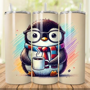 Little Penguin Tumbler Wrap, 20 oz 30 oz Skinny Tumbler Wrap PNG, Cute Penguin Sublimation Tumbler Design,  Digital Download