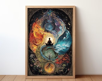 Dragon Meditation Art Print: Colorful Yoga Poster (Digital Download)