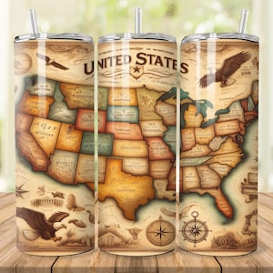 Envoltório de copo de mapa dos Estados Unidos, 20 oz 30 oz Skinny Tumbler Wrap PNG, Design de copo dos EUA, Reto e cônico, América PNG, Download digital