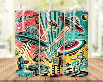 Sci-Fi Tumbler Wrap: Vintage Robot Alien Design 20oz Tumbler Sublimation (Digital Download)