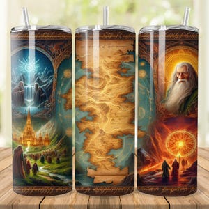 Fantasy World Tumbler Wrap, 20 oz 30 oz Skinny Tumbler Wrap PNG, RPG Map Tumbler Design, Gerade Verjüngung, Weißer Zauberer Digitaler Download