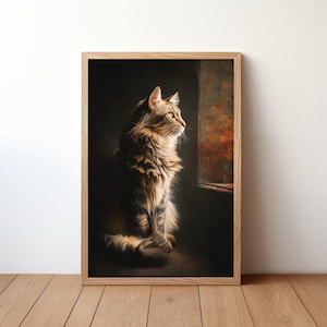 Cat Oil Painting Art Print: Boho Home Decor (Digital Download)