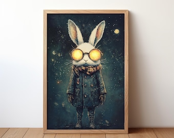 Boho Rabbit with Glasses Art Print: Trendy Home Decor (Digital Download)